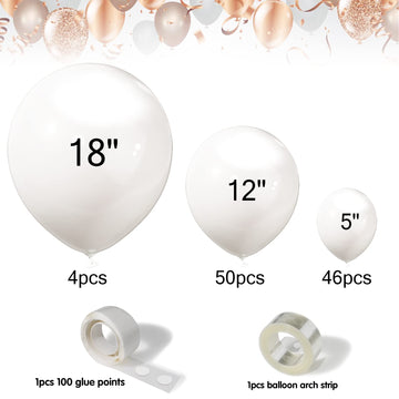 Moukiween White Balloons Different Sizes-100 Pcs Pastel White Balloon Garland Arch Kit 18 12 5 Inch Macaron White Latex Balloons For Baby Shower Wedding Birthday Bride Party Decorations