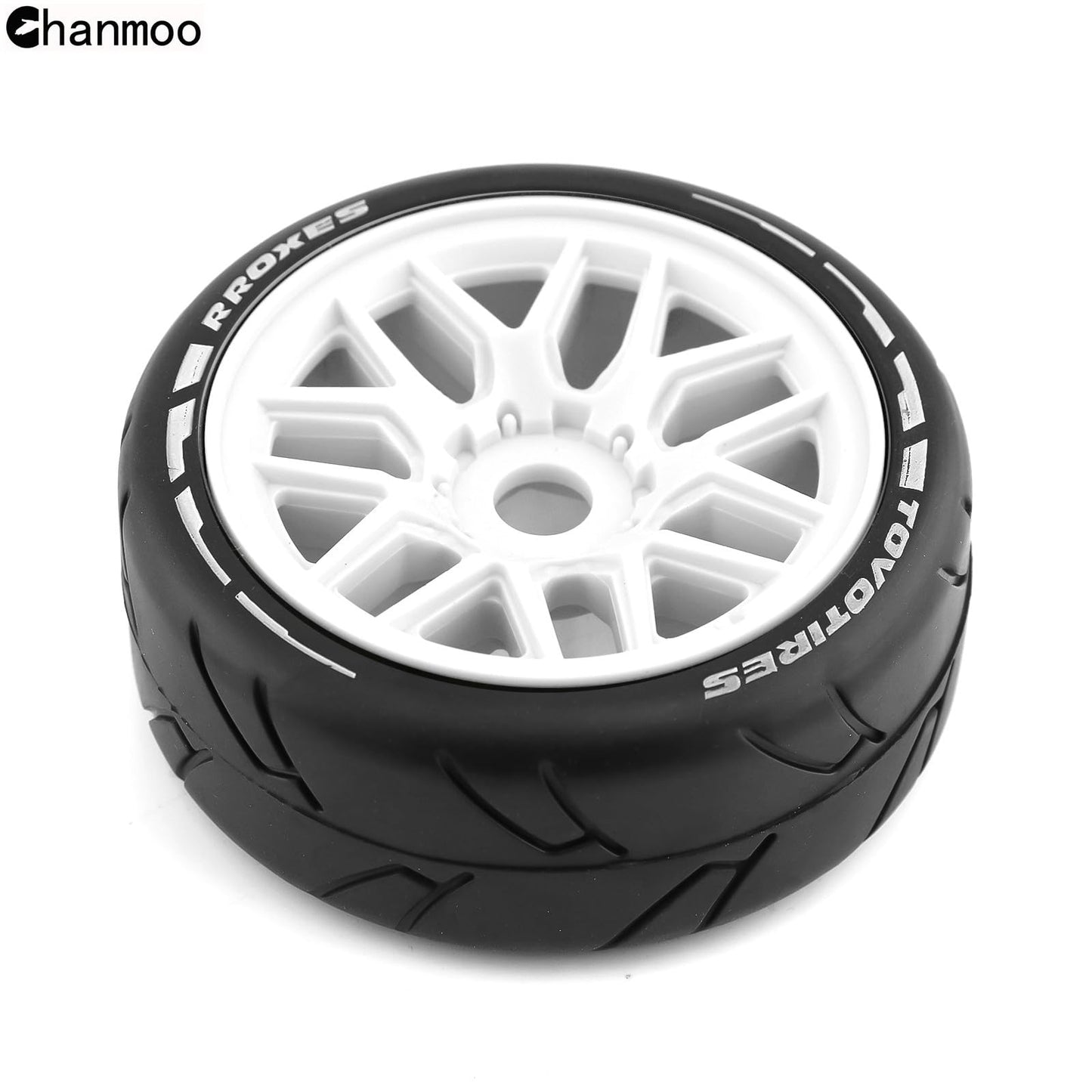 Chanmoo 1/8 RC On Road Car Tires and Wheels Rims 17mm Hex 103mm Rubber Rally Tyres for 1:8 Scale RC On-Road Racing Car HPI WR8 H