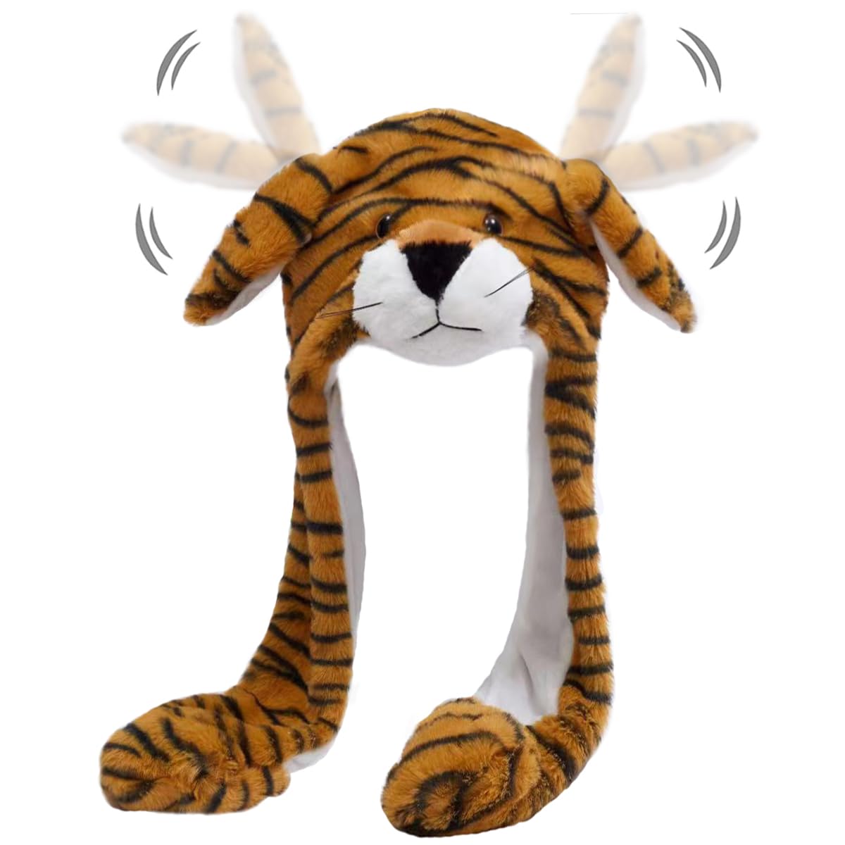 Ear Moving Jumping Hats Animal Plush Earflaps Movable Dancing Ear Hat Cap For Halloween Easter Christmas Novelty Party(Tiger)