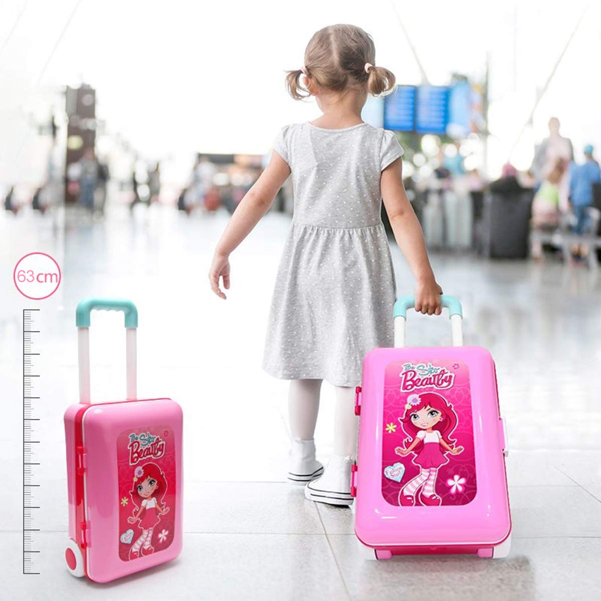 2-in-1Travel Luggage Turn into Play Kitchen, Kids Kitchen Playset Toys with 25+Play Food for Toddelers, Girls and Boys, Pretend