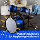 Hey Play Kids 3-Piece Drum Set - Kit With Cymbal, 2 Toms, Bass And Pedal, Drumsticks And Throne - Beginner Musical Instruments (