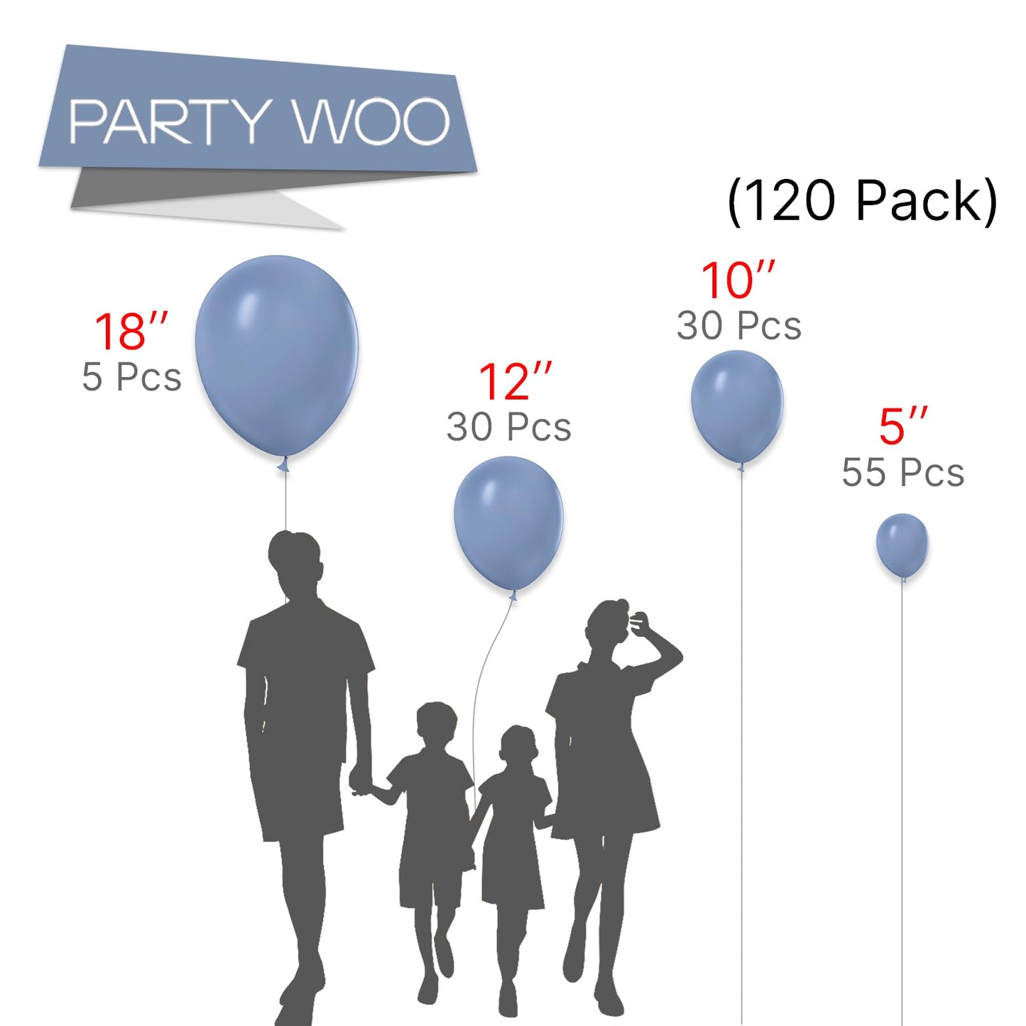 Partywoo Dusty Blue Balloons, 120 Pcs Boho Blue Balloons Different Sizes Pack Of 18 Inch 12 Inch 10 Inch 5 Inch Slate Blue Balloons For Balloon Garland Or Balloon Arch As Party Decorations, Blue-F16
