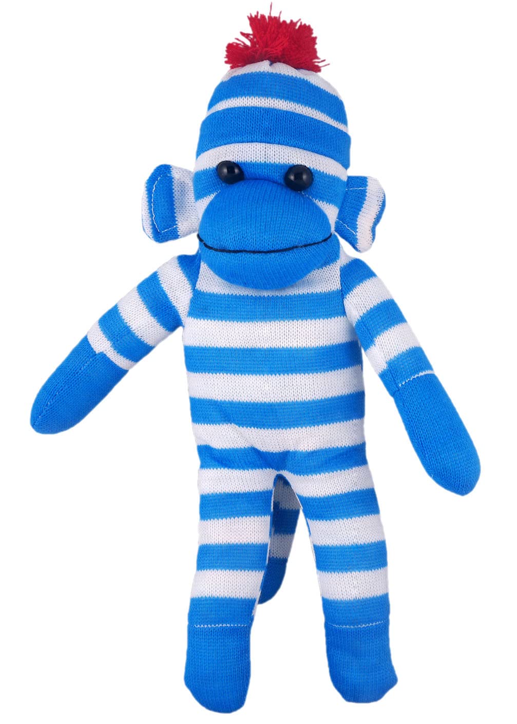 Plushland Plush Sock Monkey Stuffed Animal Toy - 16'' Blue Hand Knitted Gift for Kids, Babies, Boys & Girls