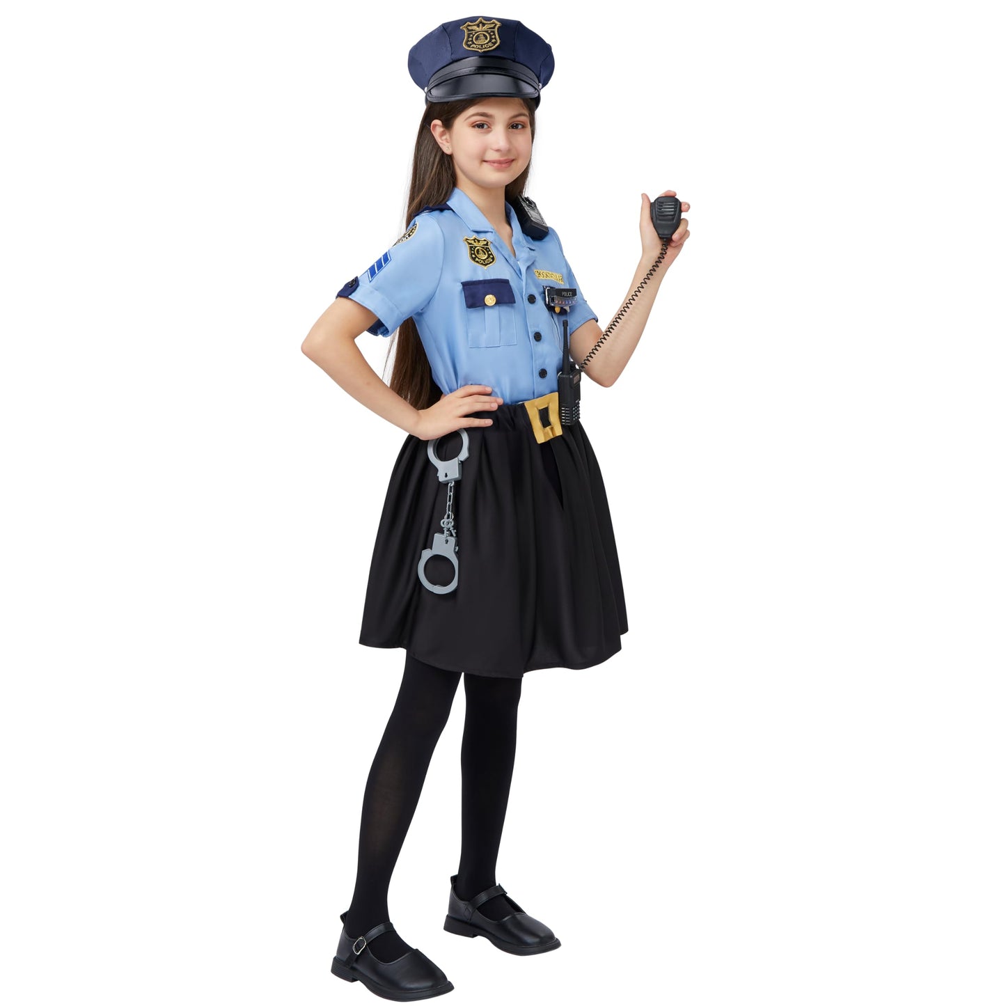 Spooktacular Creations 13 PCS Girls Police Officer Costume  Cop Costume Accessories for Kids Halloween Role-Playing and Dress-Up -M