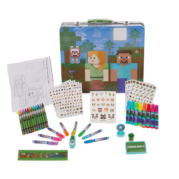 Minecraft Kids Deluxe Activity Set With Carrying Tin, Coloring Sheets, Tattoos, Stickers, & Art Supplies