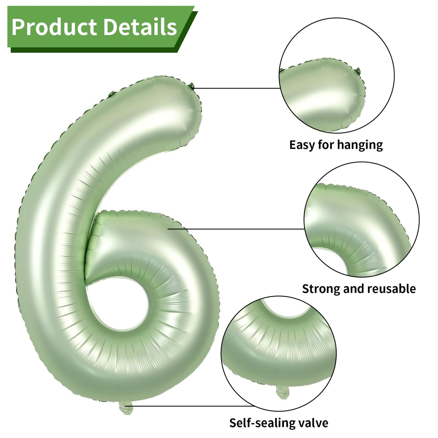 40 Inch Sage Green Number 6 Balloon, Olive Green 6Th Birthday Balloons, Retro Sand White Avocado Green Gold Latex Balloons Giant