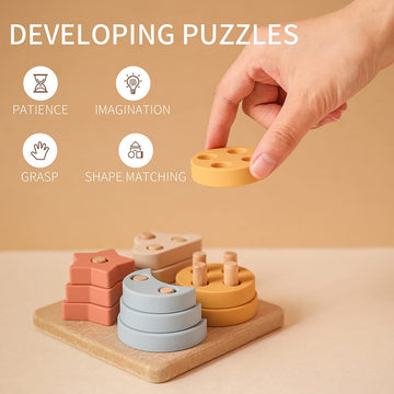 Youuys Stacking Montessori Toys For Toddler 1 2 3 Year Old, Shape Sorter Silicone Sorting And Stacking Toys - Preschool Fine Motor Skill Toy Sorter Puzzles Boys Girls Gifts 18+ Months Old (Square)