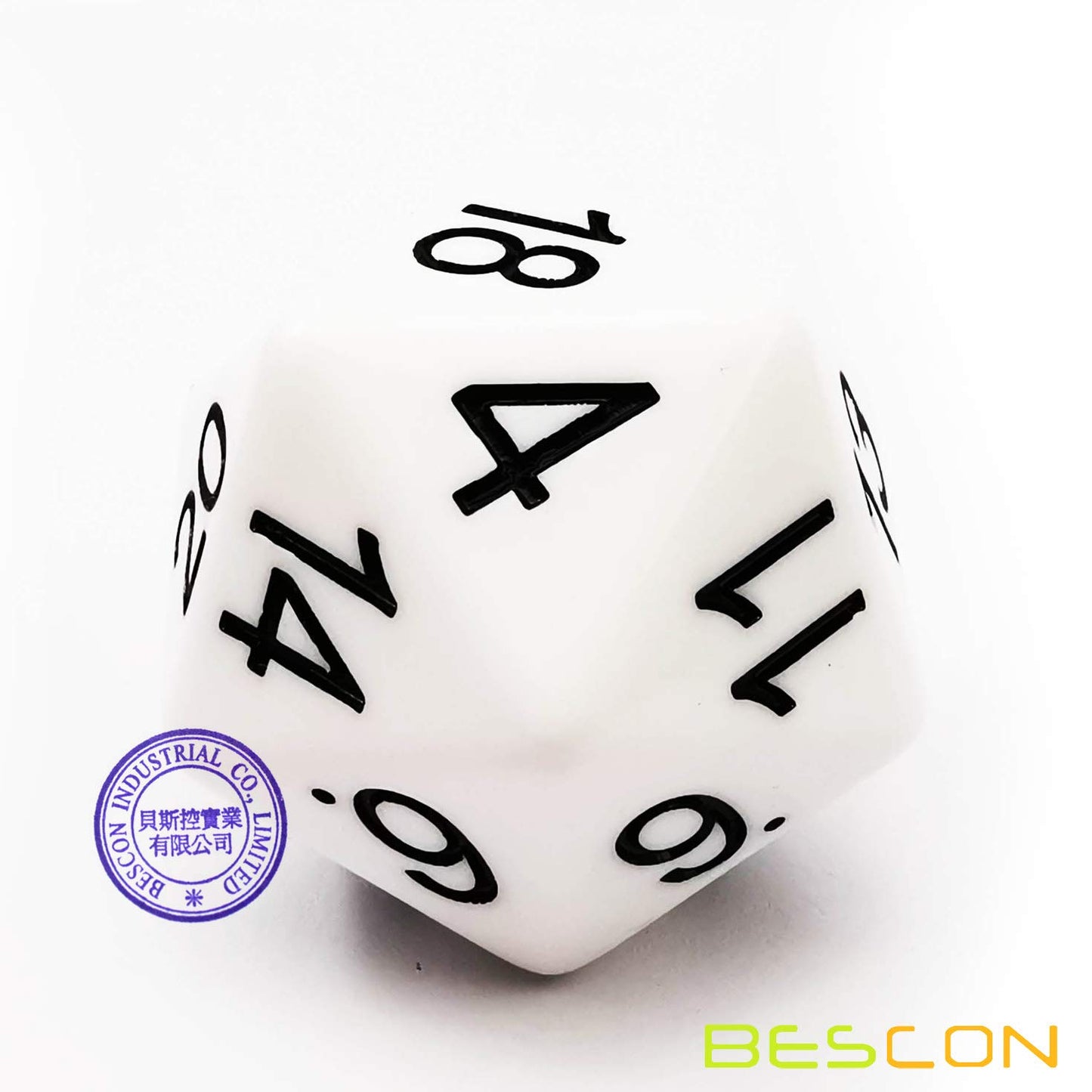 BESCON DICE Jumbo D20 38MM Solid White Dice - Big 20-Sided Game Cube Model BCD 55005