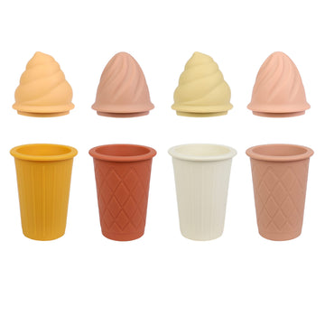 BLUE GINKGO Ice Cream Sand Toys - Silicone Beach Toy Ice Cream Set of 4 | Easy Clean, Travel-Friendly | Bath Toys for Toddlers a
