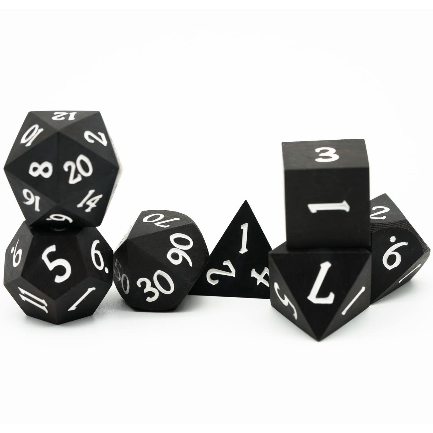 HDdais Wood DND Dice Set, 7PCS Black Polyhedral Dice Set, RPG D&D Dice Made with Ebony Wood for Dungeons and Dragons Role Playin