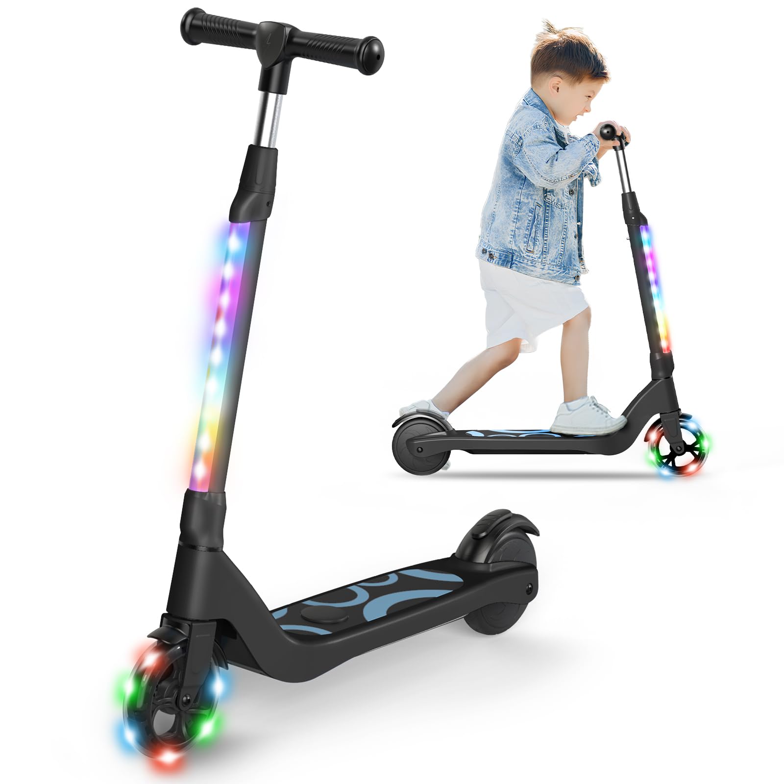 Epctek Black Electric Scooter, Kick Scooter With Adjustable Height, 5.3 '' Solid Tires Wheel And Front Light, Up To 6 Mph, 5 Mil