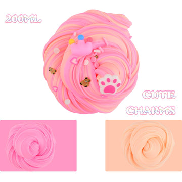 Deep Pink Peach Color Two-Toned Butter Slime,Cute Claws And Pink Crown Charms,Slime Making Kit,Scented Stress Relief Toys,Used A