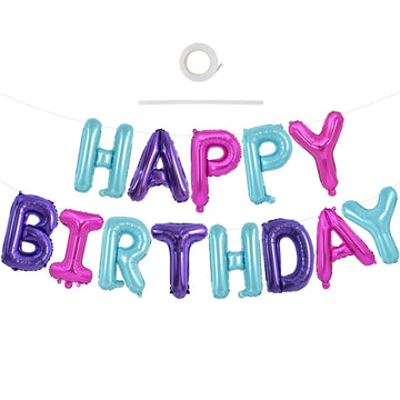 Toniful Happy Birthday Balloons Banner With Ribbon Straw,16 Inch Mylar Letters Birthday Sign Banner Balloon Bunting Reusable For