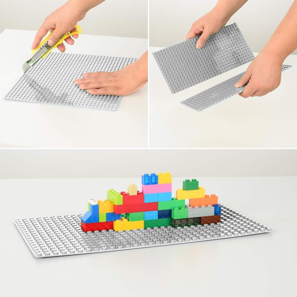 MIMAX Peel-and-Stick Baseplates 8PCS (10x10)  Toy Building Brick Blocks Base Plates  Self Adhesive Baseplate for All Major Brands  Build On Table Wall (Light Gray)
