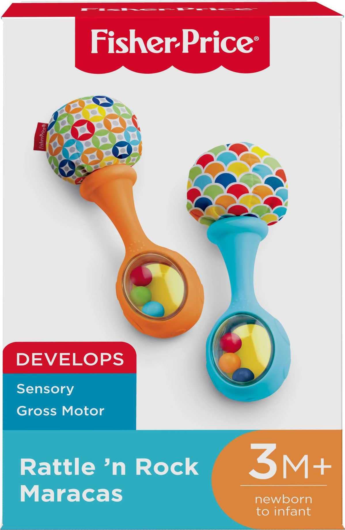 Fisher-Price Rattle 'n Rock Maracas Set - 2 Soft Musical Instruments for Babies 3+ Months, Multicolor, Model FPY65