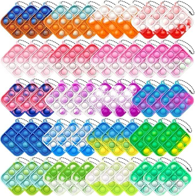 Mini Push Pop Bubble Fidget Toy, Keychain Bubble Pop Desk Toy, Fidget Keychain Relieve Anxiety Stress Pop Fidget Toy (60Pcs)