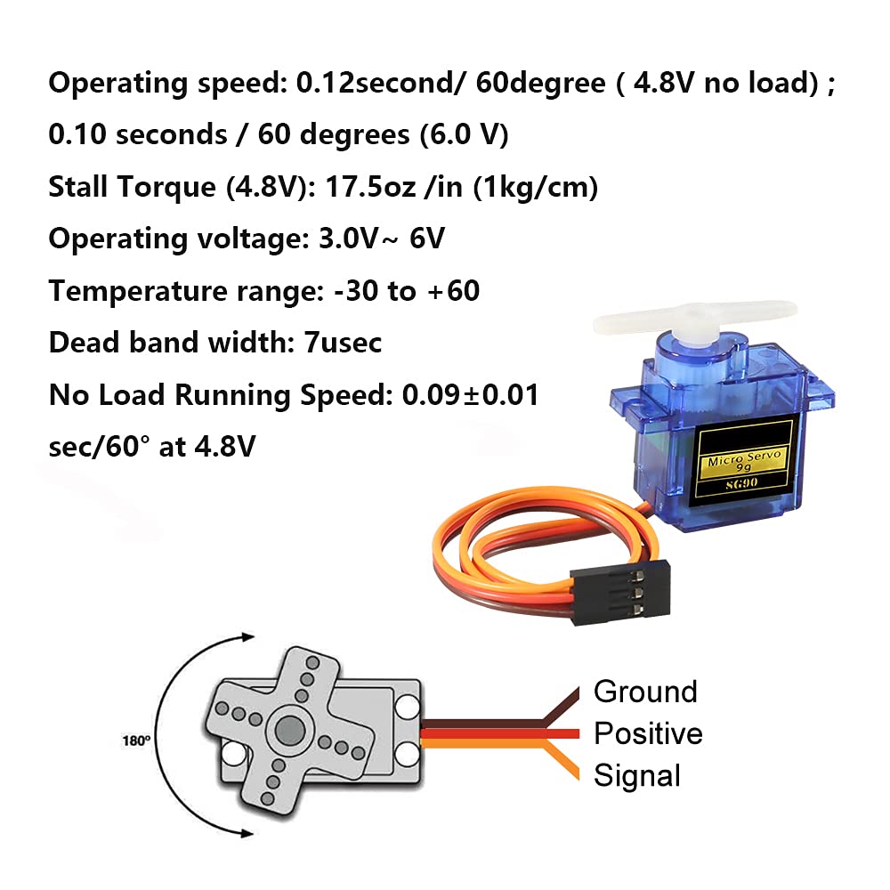 12PCS SG90 Micro Servo Motor, Dorhea Mini Servo SG90 9g Servo Kit for RC Helicopter Airplane Car Boat Robot Arm/Hand/Walking/Ser
