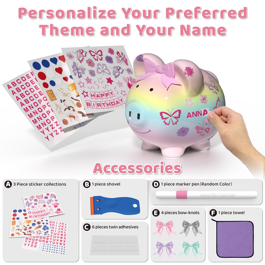 Personalized Ceramic Piggy Bank For Kids With Name Diy, Toddle Piggy Bank For Girls, Alcancias De Dinero Para Nios, Kids Bank Bi