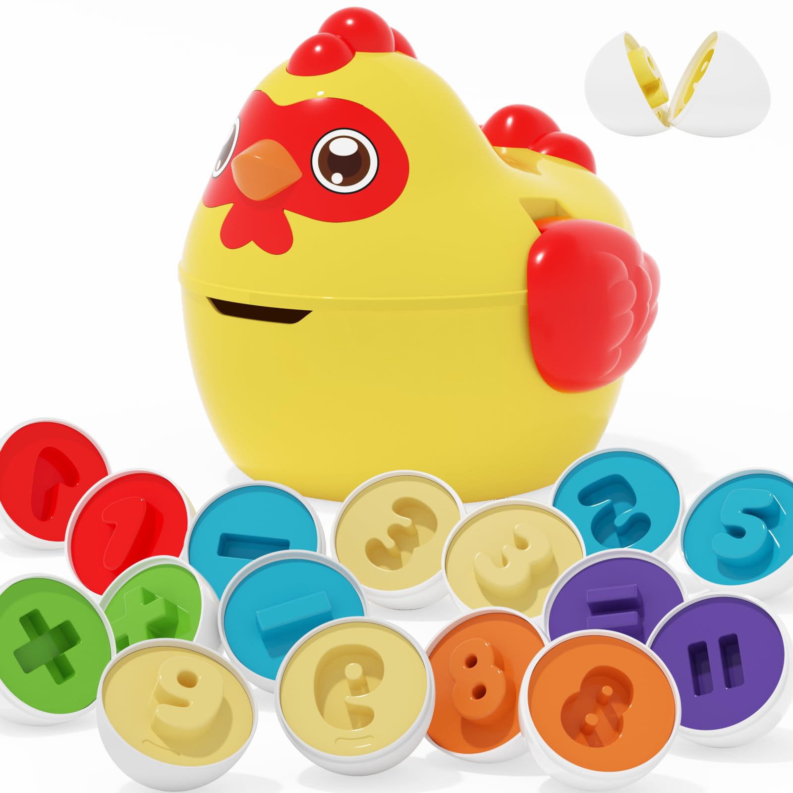 Maysida 12 Pack Matching Eggs, Shape Color Matched Plastic Egg With Chicken Toy, Sensory Play Eggs Learn Toy For Kids Toddler Gi