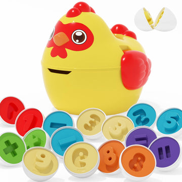 Maysida 12 Pack Matching Eggs, Shape Color Matched Plastic Egg With Chicken Toy, Sensory Play Eggs Learn Toy For Kids Toddler Gi