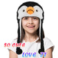 Funny Plush Animal Hat With Ear Flaps, Soft Fleece Hats Cute Bunny Cap For Kids Women Girls Cosplay Party (Penguin) Multi-Colore