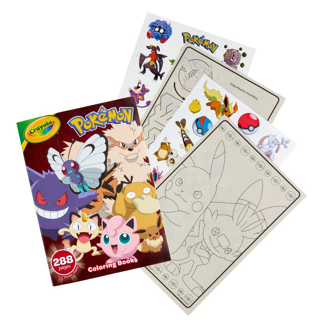 Crayola Giant Pokemon Coloring Book - 288 Pages, 2 Sticker Sheets, 10.75"x7.75", Paper, Travel Activity for Kids & Adults, Ages 3+