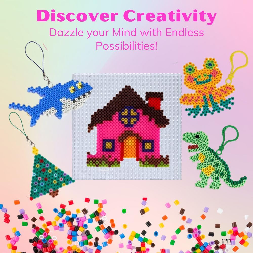 Darice Fuse Beads Kit- 7200 Piece Melty Beads, Arts & Crafts Iron Melting Bead Set for Kids, 11 Colors - Pegboards & Fun Accesso