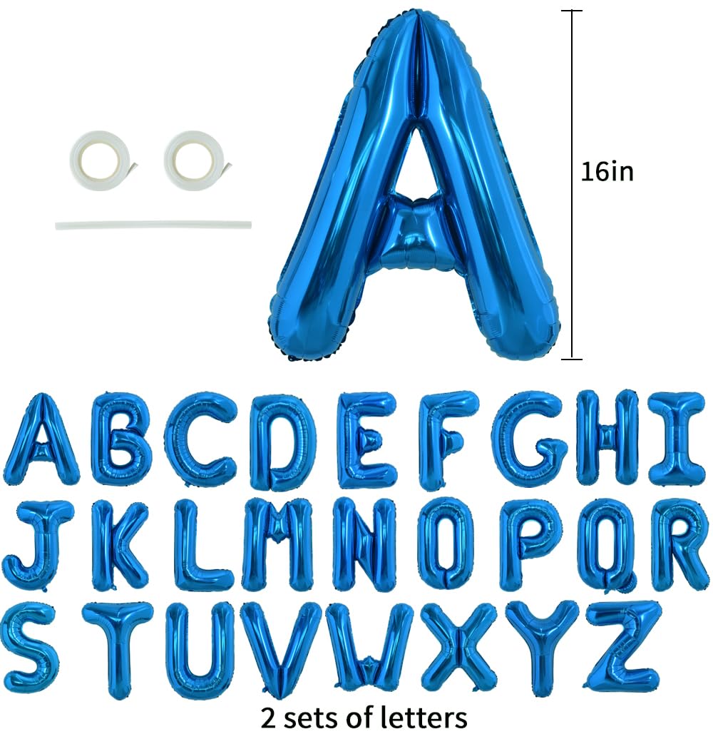 TONIFUL 16 Inch Navy Blue Foil Alphabet Balloons A-Z, 52 Pieces for Birthday, Graduation, Anniversary Celebrations