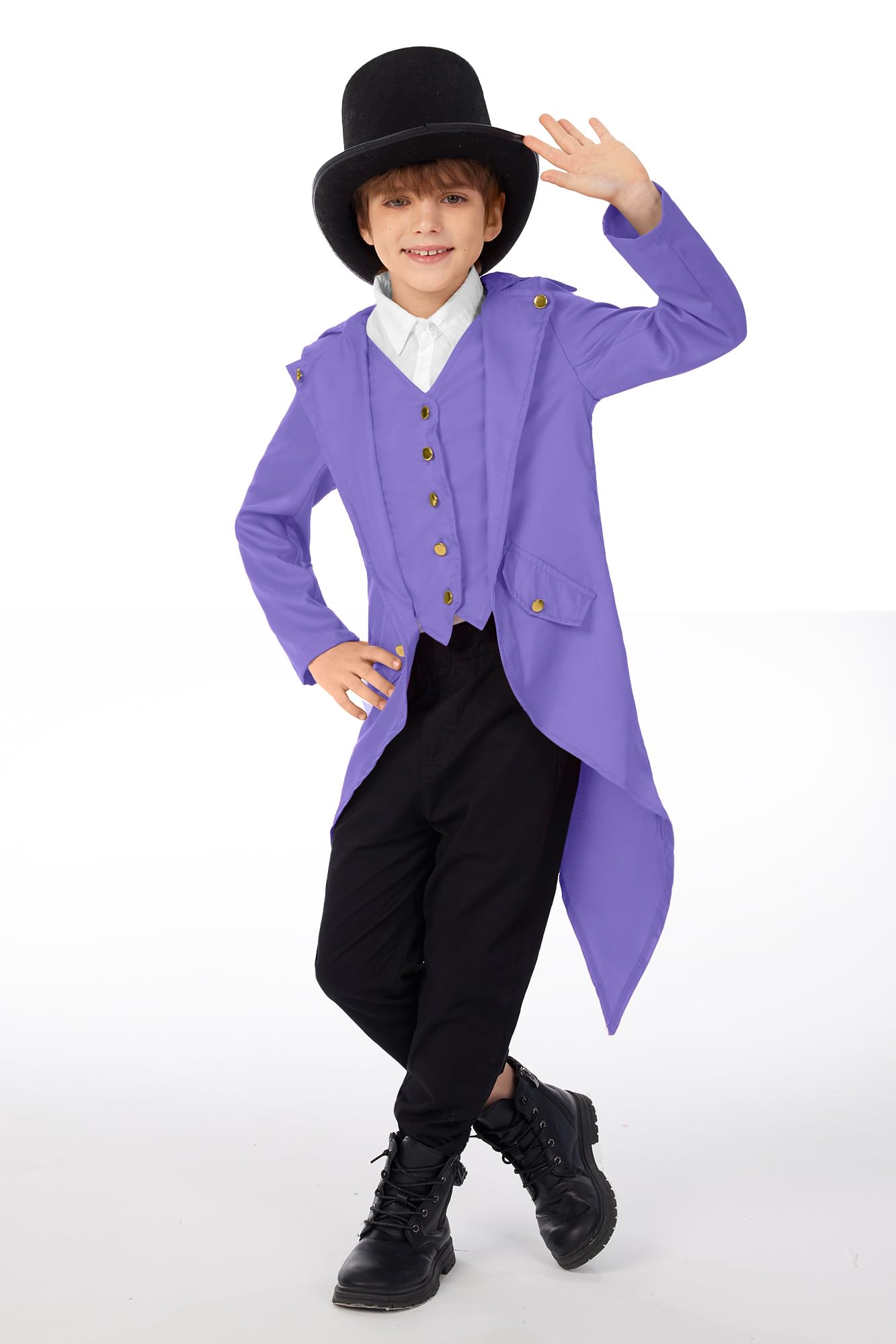 Halloween Boy's Medieval Wily Wonk Renaissance Steampunk Jacket Retro Gothic Tailcoat Purple 12 Years