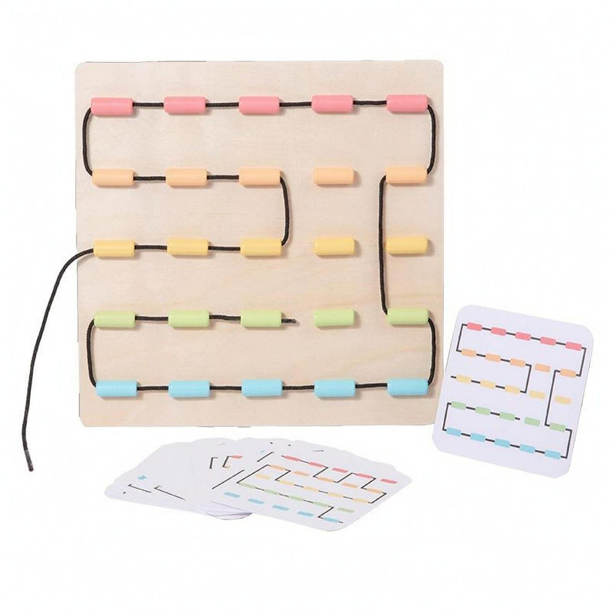 TRENDIVIBE Pastel Wooden Threading Board Rounded Corners Wooden Bead Lacing Toy Handson Threading Bead Toy Coordination, Lacing