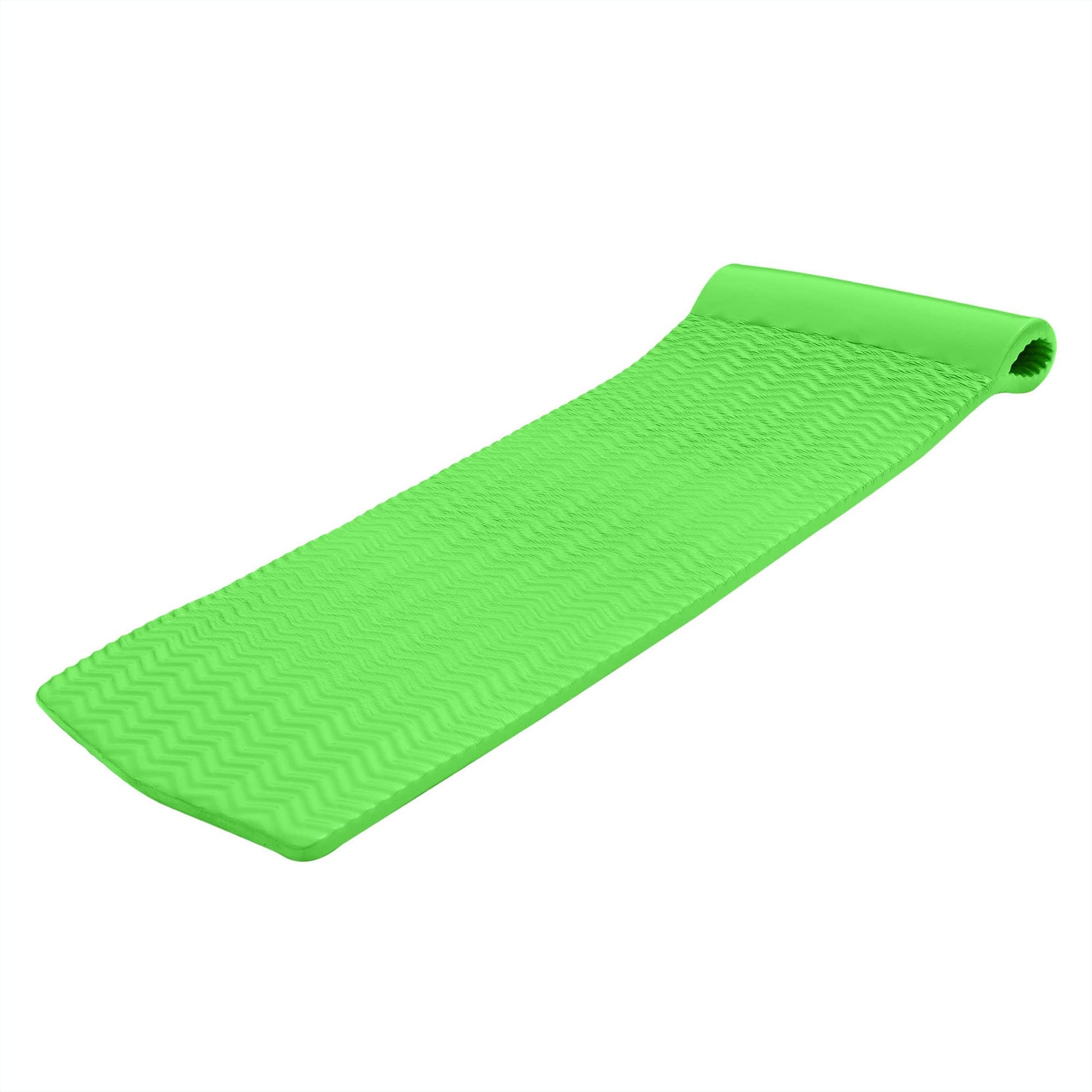 TRC Recreation Serenity 1.5  Thick Vinyl Coated Foam Swimming Pool Float Mat mature-themed Lounger with Built-in Roll Pillow  Fierce Green