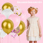 Lovestown 60Pcs Pink Balloons, 12 Inches White Gold Confetti Latex Balloons With Ribbon Thicken For Girls Engagement Birthday Wedding Baby Shower Anniversary Decorations
