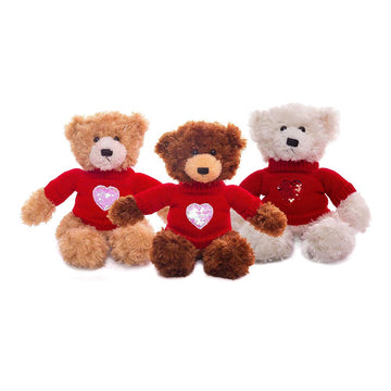 Plushland Plush Soft Valentine Day Brandon Teddy Bear 12 Inches - Wearing Valentine Sweater with Love Heart Embroidery (Cream)