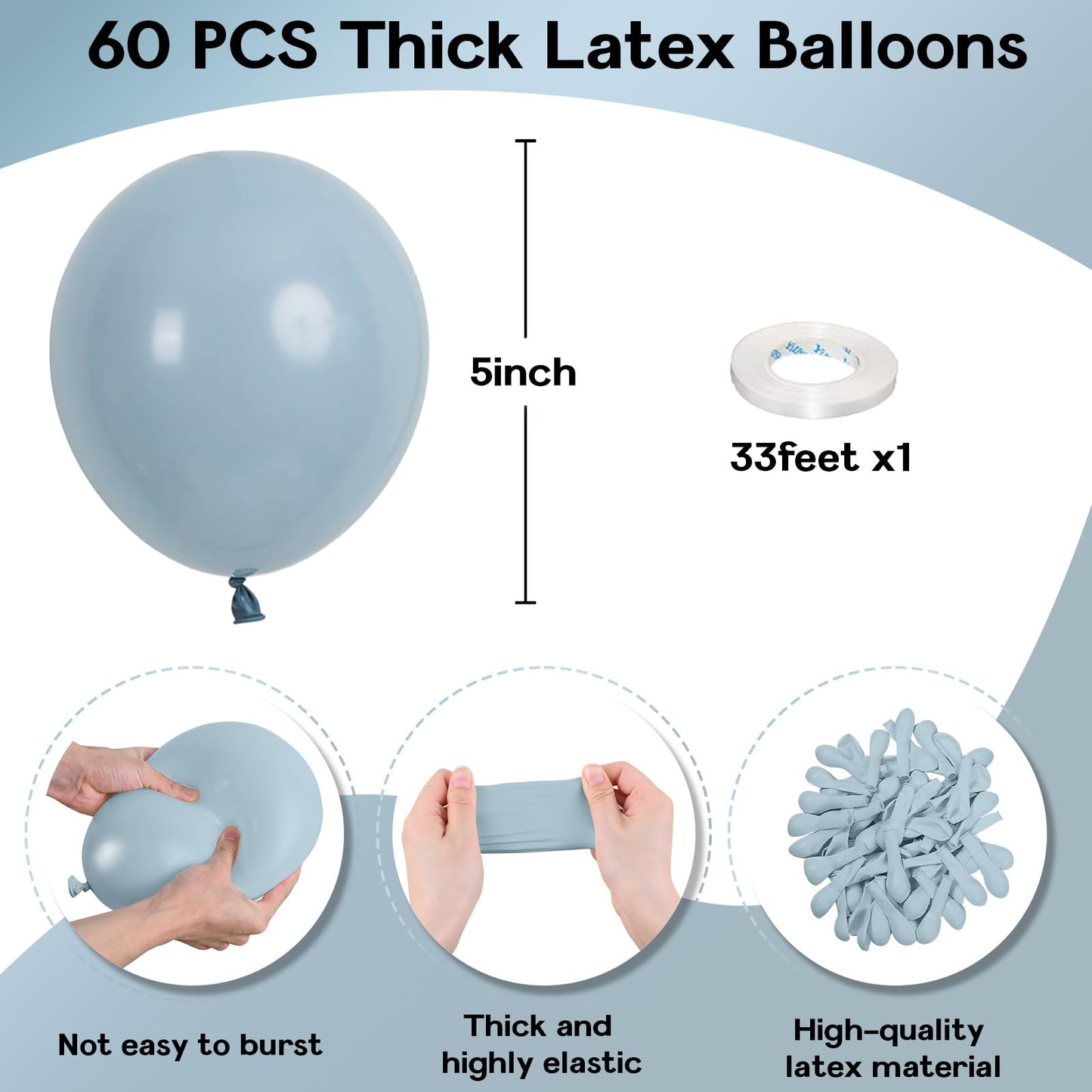 Jobkoo Blue Balloons, 12 Inch 30 Pcs Pale Aqua Blue Balloon Muted Dusty Blue Latex Balloons Matte Retro Powder Light Blue Helium