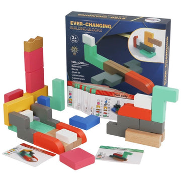 Calandis 20 Pieces Wooden Balancing Blocks Stacking Balancing Toy With Picture Cards Educational Wooden Block Set For Preschoole