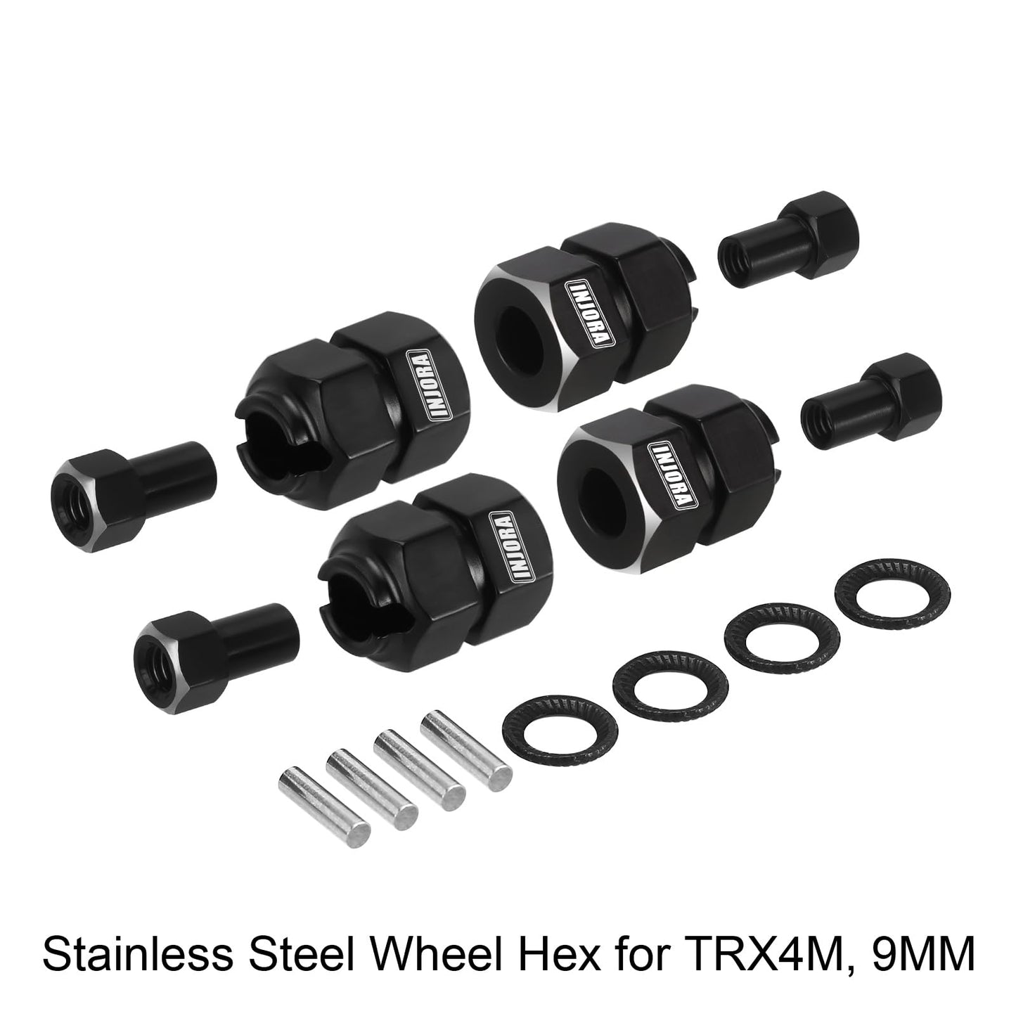 INJORA Thickness 9mm(+5mm) Black Brass Wheel Hex with Nuts for TRX4M 1/18 RC Crawler Upgrade, 11g/Total