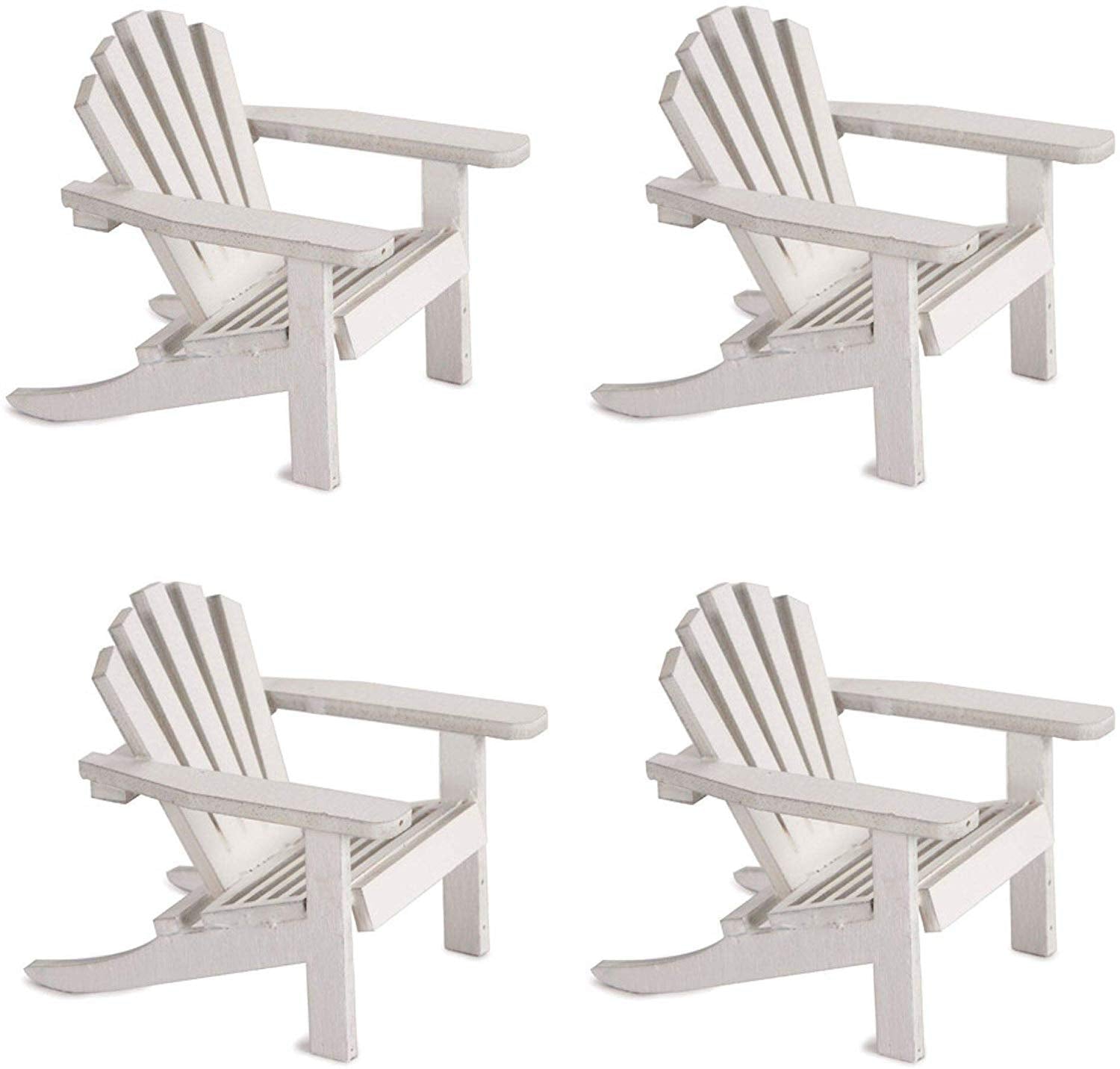 Wood Adirondack Miniature Chair - Wedding Cake Topper Mini Doll Furniture Top Decoration Favor Beach Theme, Great For Dollhouse (White, 4 Pack)