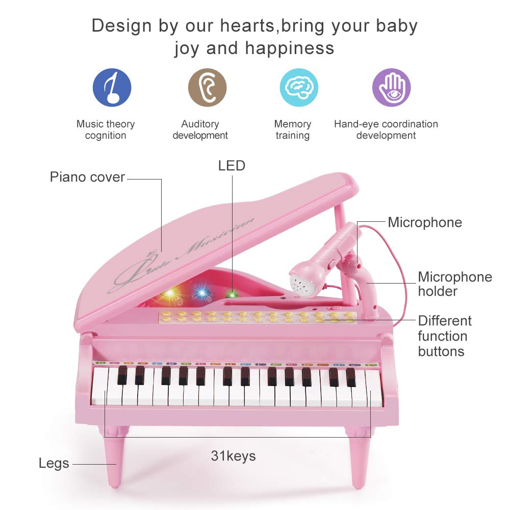 31 Keys,Kids Grand Piano Keyboard Toy for Beginners,3 4 5 6 Years Old Toddler Girl Boy First Birthday Gift,Musical Instrument,w/