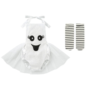 Newborn Baby Ghost Costume: Toddler Halloween Costumes Girls Ghost Romper Dress Up With Socks Infant My First Halloween Outfit Kids Cosplay October Themed Birthday Photoshoot White Ghost 0-3 Months