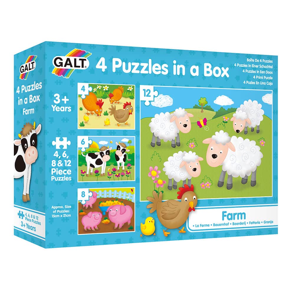 Galt Toys, 4 Puzzles in A Box - Farm, for Ages 36, Multi-Colored, 12