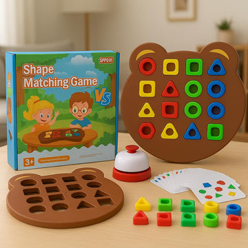 Toy Imagine Shape Matching Puzzle Game For Kids | 30 Question Cards,32 Colorful Shapes,2 Bear Boards & Bell | Educational Stem T