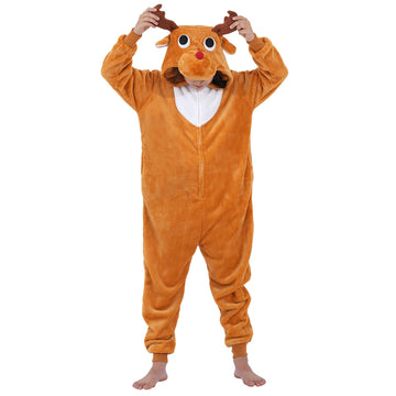 Halloween Christmas Unisex Kids Flannel Cosplay Onesie Costume Outfit Suit for Girls and Boys (Brown Reindeer  10 Years)