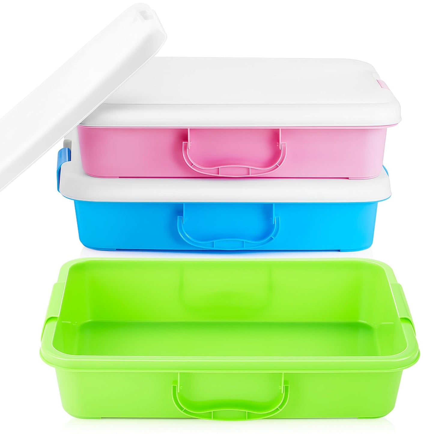 Suzile 3 Pcs Portable Sensory Bin Sand Tray with Lid, 15 Inch Colorful Plastic Sandbox Toy, Large Play Tray Fill with Sand, Wate