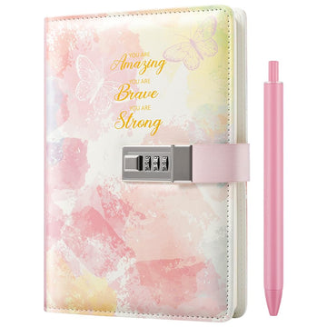 Nollh Diary With Lock For Girls And Women - 5.7 X 8.5 Inch Journal With Lock With Pen And Stickers, Birthday Gifts For 8-12 14 1