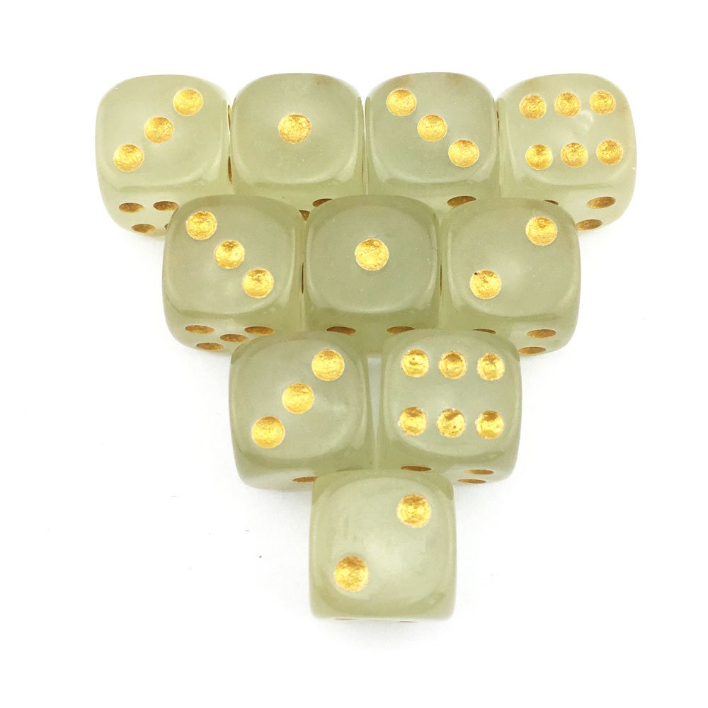 SmartDealsPro D6 Glow in The Dark Dice - 10-Pack, 16mm Golden Dots, Acrylic for DND, MTG, RPG, Table Games