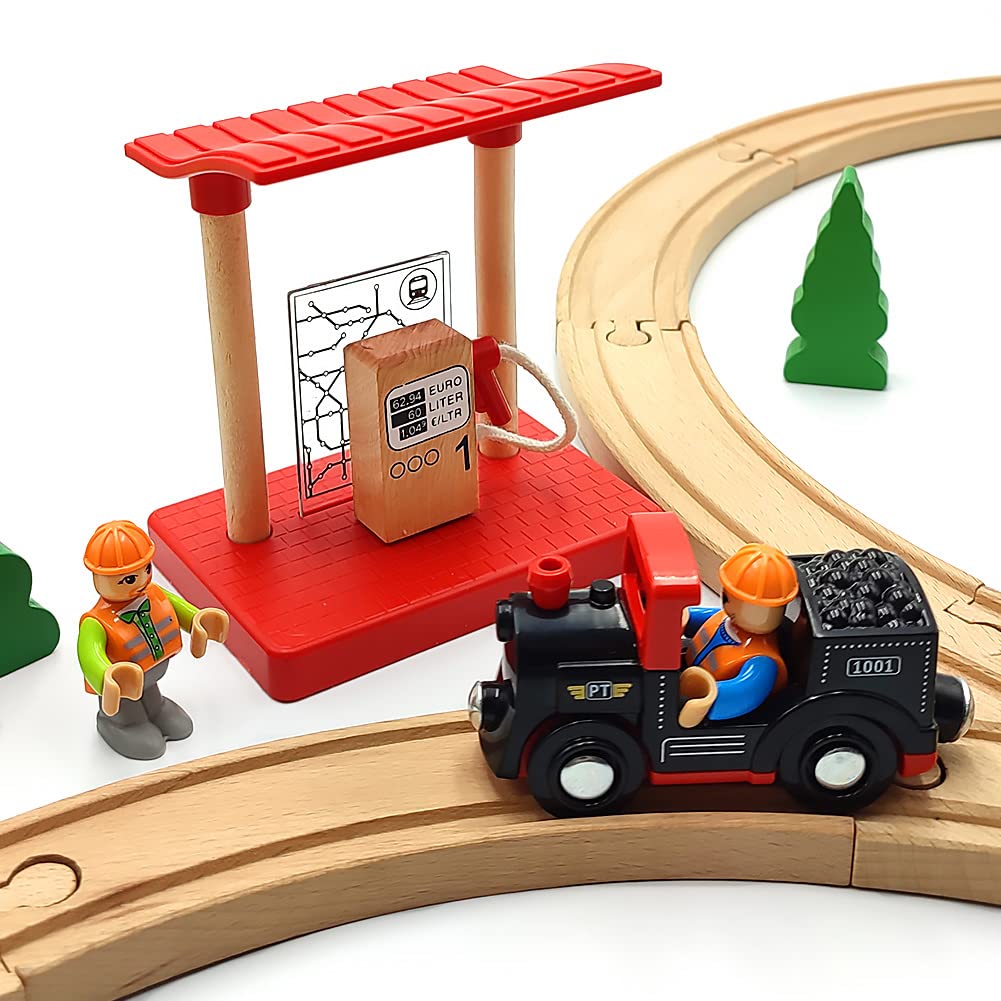 Wooden Crane Toy Set with Train Cars - Compatible with Major Wooden Rail Brands - Ages 3-5