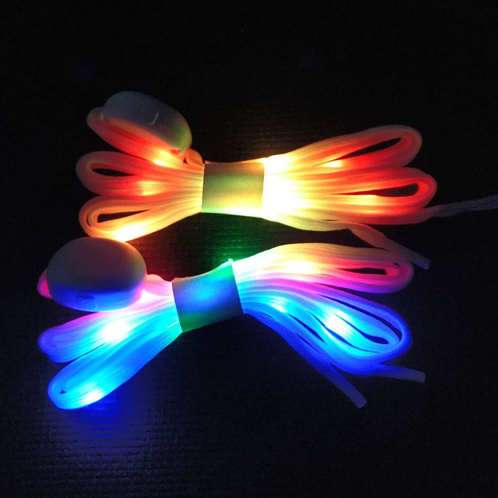 DINUOSEN LED White Shoelaces Light Up Shoe laces 3 Modes 7 colors flashing Shoestrings