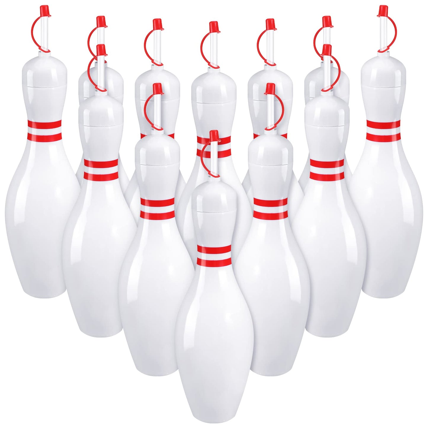 Funtery 24 Set Bowling Lovers Gifts for Men Women 25 oz Reusable Bowling Pin Plastic Water Bottles with Straws and Lids Sports F
