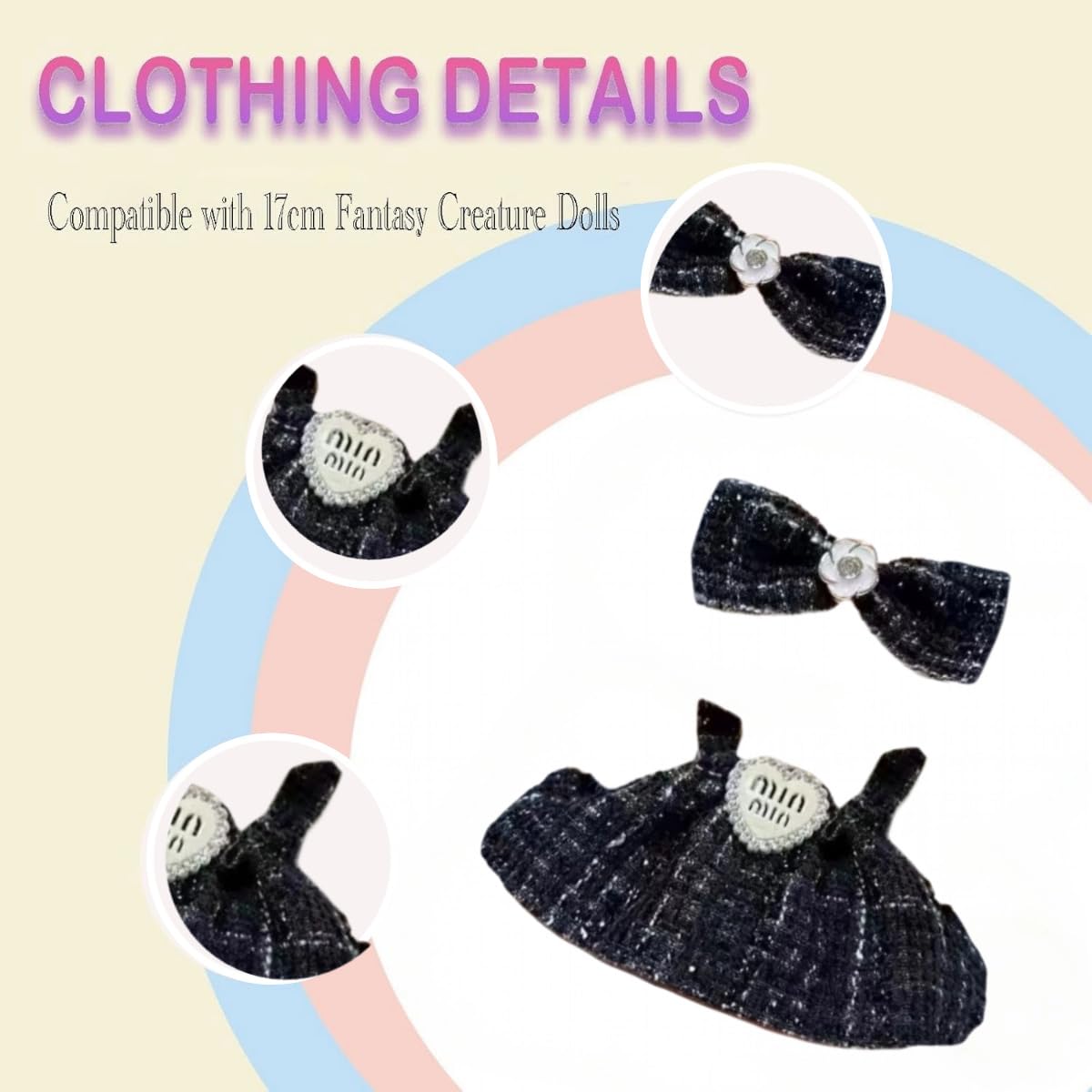 3 Sets Dress for Labubu 17cm Dolls Outfit Set Cute Doll Clothes Suitable for labubu Dolls Accessories Pink White Black Chic Doll Clothing Accessories (No Doll)