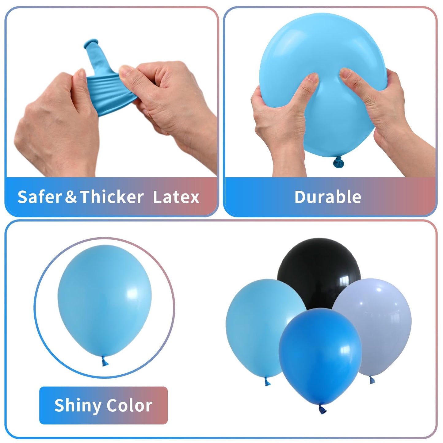 Blue And Black Balloons, 60 Pcs Blue Balloons Gamer Balloons Set And Light Blue Balloons, 12 Inch Baby Blue Dark Blue Balloons F